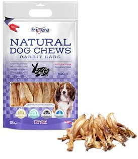 Frigera Kaninchenohren 500g – Natürliche, Proteinreiche Leckerlis für Hunde, Gluten- und Getreidefrei, Geruchsarm, Unterstützt eine Gesunde Verdauung.