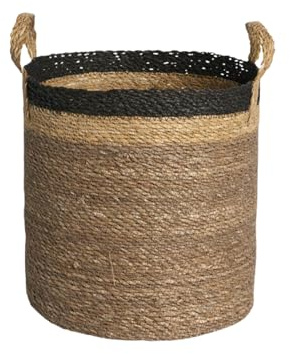 SMPLY. Cesta Mimbre Ideal para Decoracíon con Asas - Interior o Exterior - Color Natural para Plantas o Almacenaje para tu hogar - KHULNA (KHULNA, 30 x 30 cm)