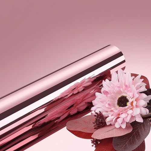 ReWallpaper Film Miroir Adhesif Mural Rose Flexible Papier Adhesif Meuble Rouleau Adhésif Effet Miroir pour Plan De Travail Armoire Frigo Decoratif 40CMx3M Papier Peint Réfléchissant Rose