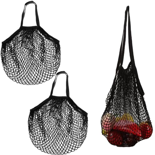 Zephyra 2 Bolsas de Malla Reutilizables, Bolsa de Compra de Red de Algodón, Negro