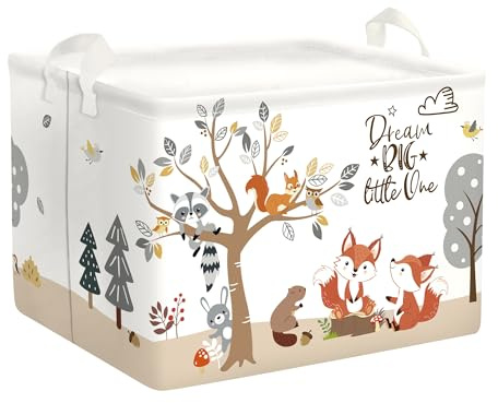 HUUMONSS Grande Cesta Porta Biancheria Animale Della Foresta Pieghevole Cestini Portaoggetti Giocattoli/Vestiti per Genitore Cesta Indumenti Sporchi per Bagno, Volpe, 36L