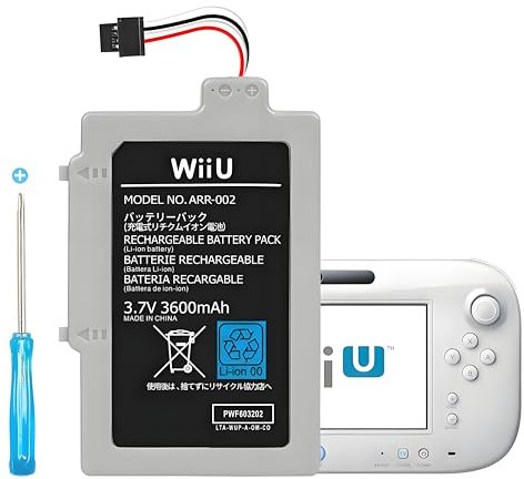 3600mAh 2025 New Upgrade Wii U Gamepad Batteries, Rechargeable Lithium-Ion Battery Replacement Wii Accessory for Nintendo Gamepad WUP-010 WUP-012 (Grey-White, Wii U Battery,A)