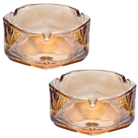 Glass Ashtrays Set of 2 Large Geometric Design 4.3 Inches Wide Ideal for Indoor Use in Living Rooms Offices Bars Restaurants or Outdoor Garden Decoration A Stylish Gift for Men (Amber Ashtray)