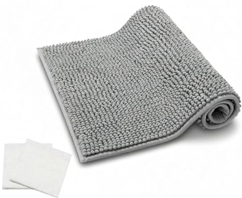 lafo Tappetino da bagno in ciniglia, antiscivolo, morbido, assorbente, lavabile, 40 x 60 cm, grigio chiaro