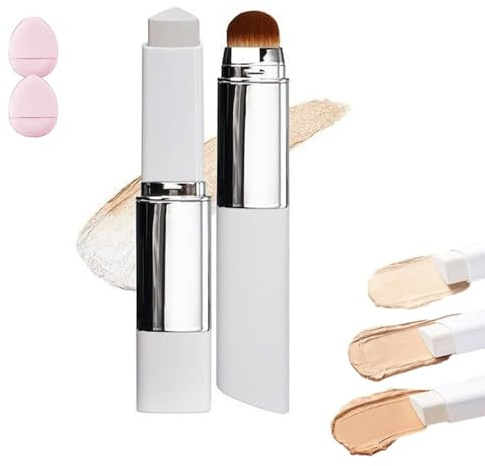 Color Changing Foundation Stick - 2-In-1 Dual Head Cover Cream,With Detachable Brush,Waterproof Korean White Foundation Sticks,For All Skin Types (Dark Skin, size)