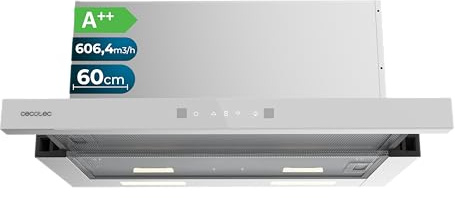 Cecotec Campana Extractora Telescópica Bolero Flux TLT 605501 Glass White A++, 60cm, 606,4m³/h de succión, Clase A++, Control Táctil Invisible,Hand Movement Control, Función Booster, Filtros Lavables
