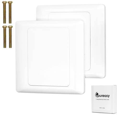 PUREASY 2-Pack 1 Gang Blanking Plate Cover, Single Socket Covers with Hidden Screw Design, 86mm x 86mm Square Light Switch Cover Plates with Screws Included, Single Socket Blanking Plate