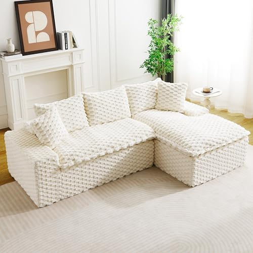 White Turtle Velvet Sofa: Convertible Twin Seat with Right Chaise Lounge (Reclining Lounger for Comfort), Featuring Face to Face Seating, Switchable Between L Shape and Straight HU614