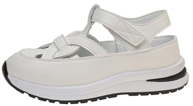 Gladiatorsandaler för kvinnor bred passform bekväma stängda tå platåsandaler smart vardaglig halkfri urholkad lädersandal andningsbara promenadskor slip-on sommar strand sandal damer platta skor, Vitt