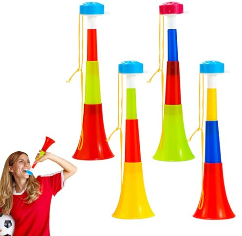 pclapora 4 Piezas Vuvuzela de Estadio, Cornetas de Plástico Muy Fuertes para Animar, Trompetas de Fanfarria para Partidos de Fútbol, Eventos Deportivos y Celebraciones de Aficionados