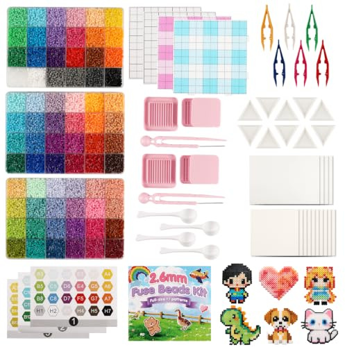 Allinside Kit de Perles à Repasser, 72 Couleurs 25920 Mini Perles 2,6 mm, Set DIY Tout-en-Un avec Plaques, Pincettes, Modèles, Kit de Pixel Art, Décorations Artistiques