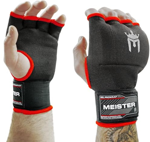 Meister ProWrap innerbandshandskar med gel - par - svart/röd - ungdom/X-Small