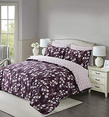 Indus Textiles Juego de funda de edredón reversible con estampado suave y suave de fácil cuidado – morado primavera – individual