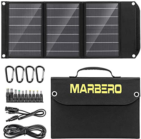 MARBERO 30W Solarladegerät faltbares Solarl Ladegerät für tragbare Kraftwerksgeneratoren Solarmodul Tragbarer Monokristallinem iPhone, iPad, Laptop, QC3.0 USB & DC (10 Anschlüsse) für Outdoor Camping