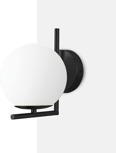 BARCELONA LED – Aplique de pared Margaret, con Pantalla Esférica de Cristal Opalino. Lámpara de pared diseño Elegante Negro casquillo E27 G45 para salón, comedor, dormitorio
