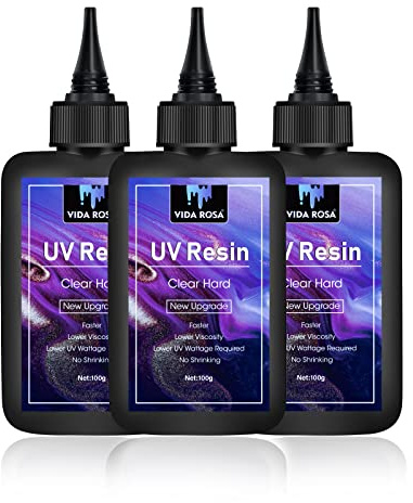 Resina UV 300g - VIDA ROSA RESIN Resina Epossidica Trasparente Dura a Cura Ultravioletta per la Realizzazione di Gioielli, Pendenti, Orecchini, Collane, Braccialetti, Accessori per Nail Art.