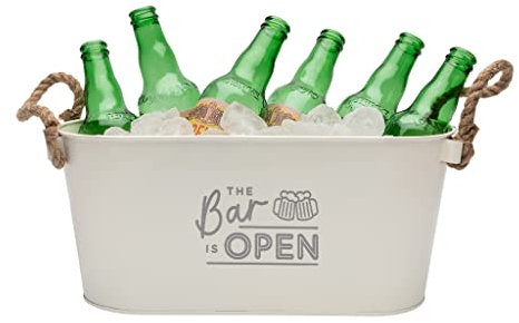 The Bar is Open Metal Ice Bucket - Home Bar Accessories Decor - Father’s Day Gift for Dad - Metal Drinks Bucket - Birthday Gifts for Him