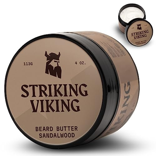 Striking Viking Bartbutter Herren - 4 oz, natürlicher Halt, Sandelholzduft - Nicht fettende, feuchtigkeitsspendende Bartpflege Bartcreme mit Sheabutter - Hält Gesichtshaar frisch & gepflegt