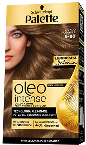 Schwarzkopf Palette Oleo, colorazione permanente copertura professionale capelli bianchi, 6-80 Biondo Nocciola, confezione singola