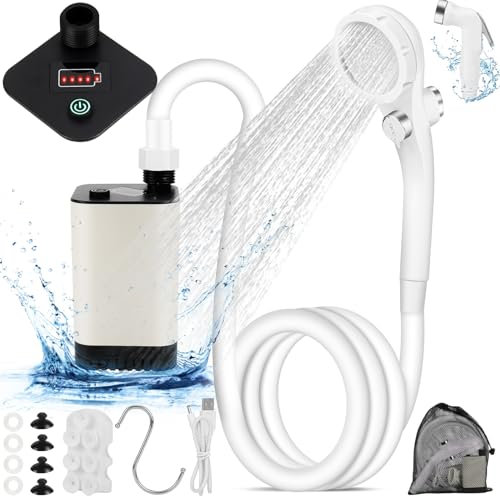Diealles Shine Camping Dusche mit Pumpe,Tragbare Campingdusche mit Storage,Outdoor Dusche mit 5200mAh-Akku,Mobile Dusche für Reisen,Garten, Autowaschen