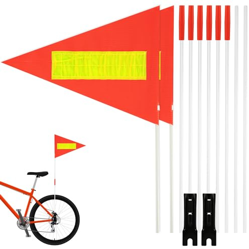 PEUTIER 2 Pzs Bandera Bicicleta, Bandera de Bicicleta de Altura Ajustable Bandera de Seguridad Reflectante para Vehículos Todo Terreno con Poste de Fibra de Vidrio para Bicicletas para Niños Adultos