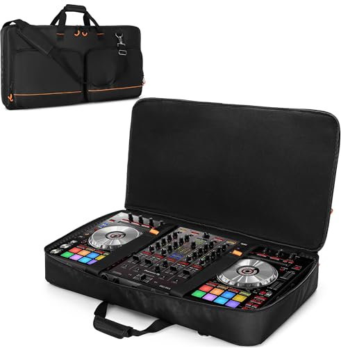 Rexmica Padded Carrying Bag - Compatible with Pioneer DDJ RX/SX/SX2/SX3, Denon MC7000, Numark NS6 - DJ Controller Storage Bag with 2 Pocket for DJ Cable or Other Accessories (L, Black)