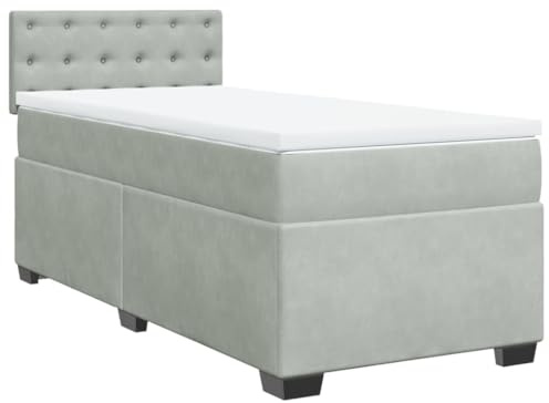 vidaXL Cama Box Spring con colchón Terciopelo Gris Claro 100x200 cm, boxspring, Camas con somier, Cama de Plataforma, Cama con somier, Cama