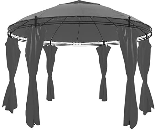 TJROO Gazebo da Giardino Rotondo con Tende 3,5x2,7 m Antracite Tenda da Giardino Gazebo da Esterno Pergole Per Cortile Adatto Per Attività All'aperto Protezione Solare e Protezione UV