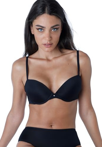 Lovable Reggiseno Push-Up in Microfibra | Coppe Preformate Imbottite Effetto Volume | Scollo Medio Invisibile sotto Abiti | Invisible Secret Donna, Nero, 38 / 5D