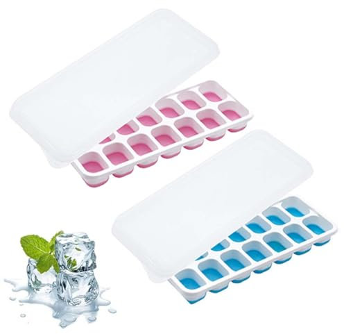 BECHS 2 Pezzi Ice Cube Mould Stampo Cubetti Di Ghiaccio Con Coperchio Formine Cubi Ghiaccio Riutilizzabili Silicone Porta Ghiaccio Certificato Lfgb Bpa Free Impilabile Forme Per Ghiaccio Per Cocktail
