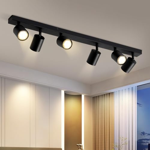 Glitzerlife LED Takspot 6 Ljuskällor Takspotlight Svart GU10 Orientabel | 350° Lång Modern Kökslampa Vardagsrum Sovrum Gang MAX.25W utan Lampor