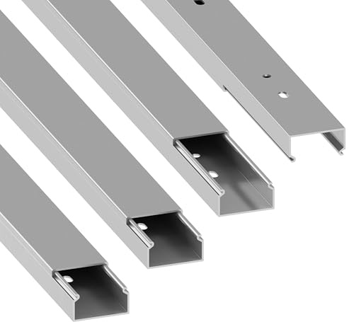 Habengut - Canaleta para Cables (con Orificio de Montaje en el Suelo) 30 x 15 mm, de PVC, Longitud 4 m (4 x 1 m), Color Plateado