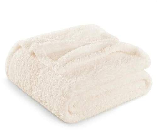 Exclusivo Mezcla Coperta in Pile per Divano e Letto, Super Morbida e Calda, Tutte le Stagioni, 230x270 CM, Bianco