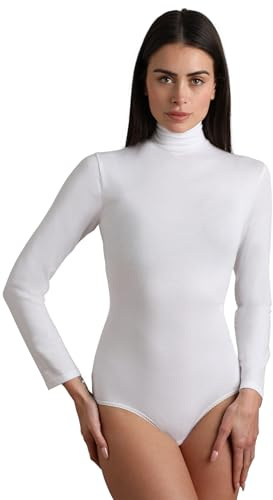 Lovable Maglia Manica Lunga Body con Collo Alto Lupetto in Tessuto Thermaltech | Cotone e Viscosa Elasticizzati, Traspirante | Maglieria Donna, Bianco, S