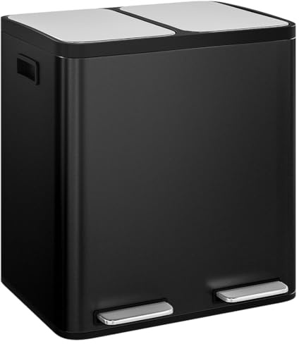 STEELSØN Epsilon Mülleimer 2 Fächer – Mülltrennsystem Küche 2x15L aus Edelstahl Schwarz – Tretmülleimer mit Soft-Close-Deckel – Abfalleimer mit herausnehmbaren Inneneimern für Recycling & Restmüll