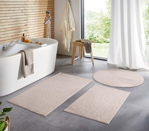 Taracarpet Badematte Badvorleger Homestyle rutschfest waschbar Badezimmerteppich Badewannenmatte, Badteppich, Duschmatte Badezimmer saugfähig Weich auch als Set Beige Fresco 060x120 cm