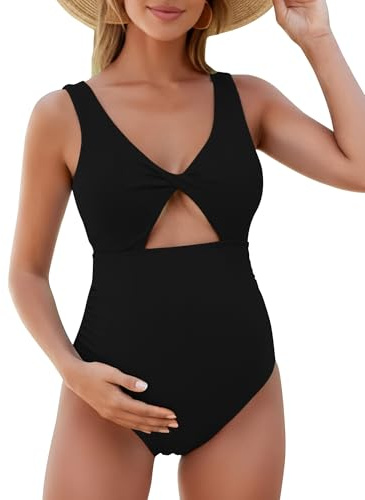 FEOYA Graviditet baddräkt V-ringad damer moderskap baddräkt mammabikini främre kors bikini för gravida kvinnor med avtagbar bröstvaddering badkläder för kvinnor S–XL, svart, S