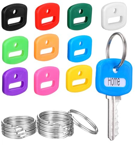 Sibba 10 Pcs Key Covers Caps 2.8 x 2.5 cm Silicone Key Tags with Labels Colourful Soft Stretchy Cover for Easy Identification Protective Keys Head Covers for Standard House Keys Home Office Car Tags
