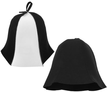 Toyvian 2pcs Felted Sauna Hats for Men and Women, Heat Protection Sauna Caps in Black and Black-white, Reusable Hair Shower Caps for Banya Spa Steam Room and Bathhouse Use