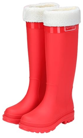 Botas de goma para mujer, con forro alto, antideslizantes, de silicona, impermeables, cálidas, para camping, senderismo, para uso diario, 04 rojo., 34 EU