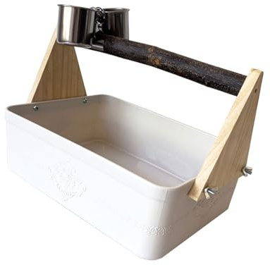 Caja de arena para pájaros con taza de alimentación, cubo de basura extraíble para periquitos, cacatúas y loros, estación de inodoro de entrenamiento
