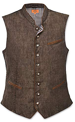 Maddox - Gilet per bimbi in lino, stile tradizionale bavarese, colore: verde oliva marrone 116