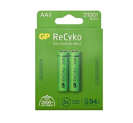 GP RECYKO - Confezione da 2 Batterie Ricaricabili AA ad Alta Capacità 2600 mAh - Pile Ricaricabili Stilo AA LR6 da 1,2V NiMH - Precaricate