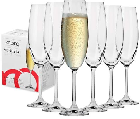 Krosno Champagne Flutes Set of 6, 6.8 oz, Venezia Collection
