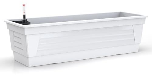 Plastard Blumenkasten Milano 80 cm lang Farbe Weiß mit Wasserspeicher und Wasserstandsanzeige Pflanzkasten für Balkon und Garten witterungsbeständig für Innen und Außen