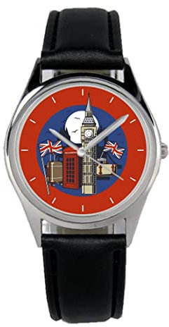 KIESENBERG Armbanduhr London England Geschenk Artikel Idee Fan Damen Herren Unisex Analog Quartz Lederarmband Uhr 36mm Durchmesser B-21287