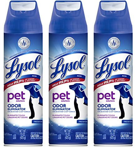 Lysol Pet Odor Eliminator Spray, Sanitizing and Disinfecting Spray for Pet Odors, 15oz (Pack of 3)