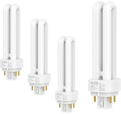 SLEEKLIGHTING 18 Watt T4 Double Tube CFL 4 Pin G24Q-2 Base Light Bulb 3500K 1050lm -Replaces PLC-18W 827 -Compact Fluorescent -Neutral White Light 4pack