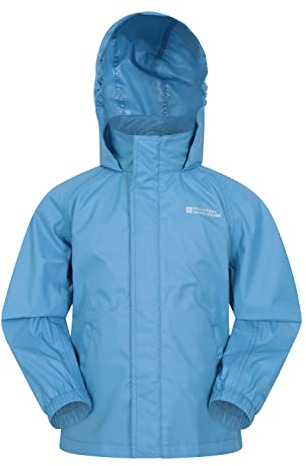 Mountain Warehouse Pakka Kids Waterproof Jacket - Wind Resistant, Lightweight,Breathable Rain Coat for Girls & Boys, Packaway Bag - For Rain, Spring Summer Blue Kids Size 11-12 Years