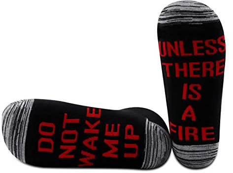 PYOUL 1 Pair Firefighter Gift Firefighter Socks Fireman Gift Do Not Wake Me Up Unless There Is A Fire Socks (Is A Fire Black Ankle 1 Pair EU)